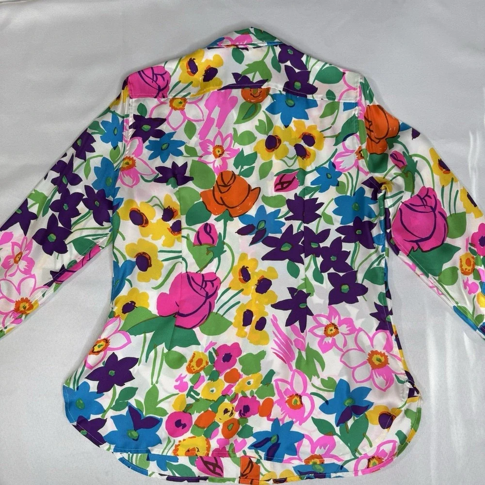 J.Crew Collection 6 Women Spring Silk Floral Button Down Shirt Bold Vibrant Fun - Picture 3 of 10